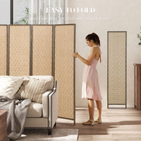 6 FT Room Divider, 4 Panel Folding Privacy Screen, Lightweight Handwoven Freestanding Partition for Home Office, Brown