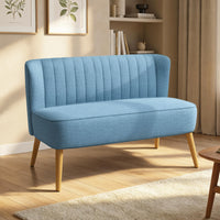2 Seat Sofa, Upholstered Loveseat Sofa with Rubber Wood Legs, Blue