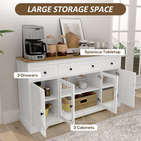 Sideboard Buffet Cabinet with Storage, Coffee Bar Cabinet with Glass Doors and Adjustable Shelves, Distressed White