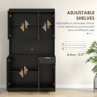 71" Kitchen Pantry Storage Cabinet, Storage Buffet with Hutch, Adjustable Shelves for Living Room, High Gloss Black