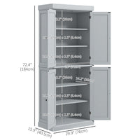 72.5" Freestanding Kitchen Pantry Cabinet with 4 Doors, Grey
