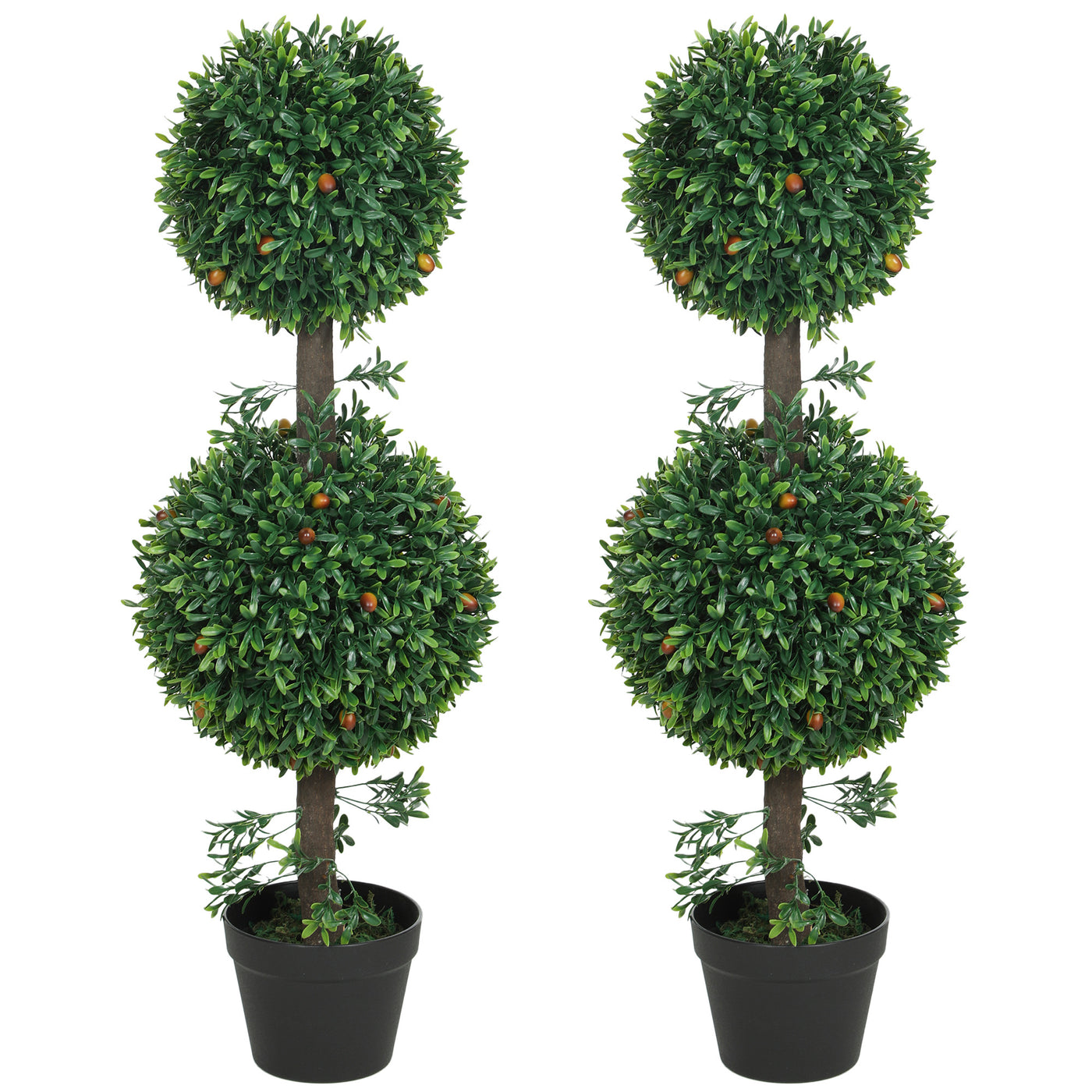 3FT Artificial Boxwood Topiary Tree Set of 2, Faux Two Ball Topiary Tree in Pot for Indoor Outdoor Decor, Green