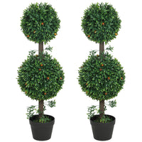 3FT Artificial Boxwood Topiary Tree Set of 2, Faux Two Ball Topiary Tree in Pot for Indoor Outdoor Decor, Green