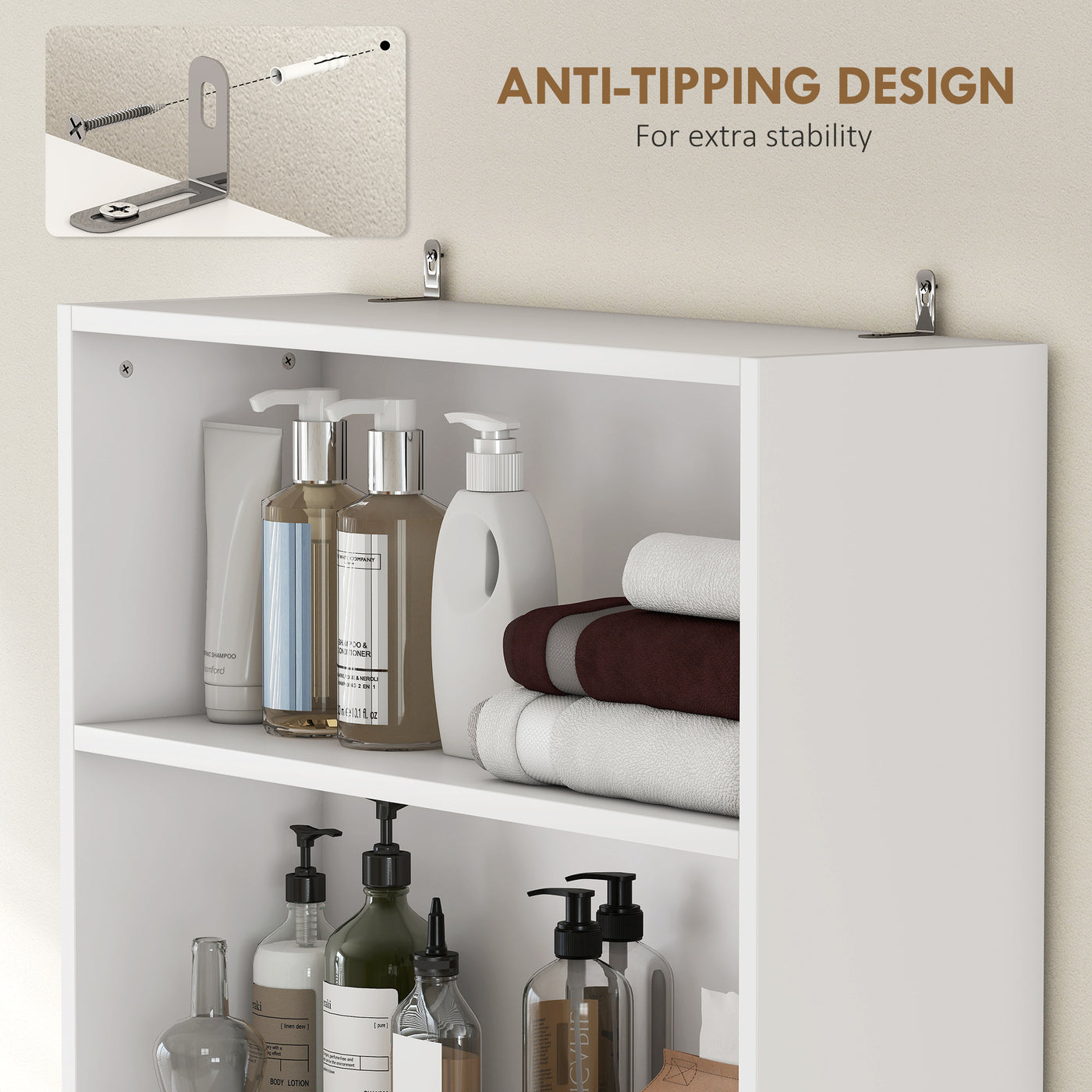 Over The Toilet Storage Cabinet, Freestanding 4-Tier Bathroom Organizer with Adjustable Shelf and 2 Doors, White