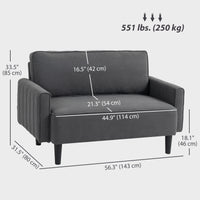 Loveseat Sofa, Linen 2 Seater Sofa Couch with Thick Padded Seat & Backrest for Living Room, Home Office, Dark Grey