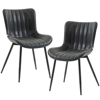 Dining Chairs Set of 2, PU Leather Upholstered Kitchen Chairs with Backrest and Steel Legs, Black