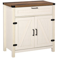 Farmhouse Kitchen Storage Cabinet, Sideboard Buffet Cabinet with 2 Rustic Barn Doors and Drawer, White