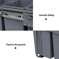 Pull Out Trash Can Under Cabinet, 10.6 Gallon (40L) Slide Out Garbage Can with 3 Removable Compartments, Grey