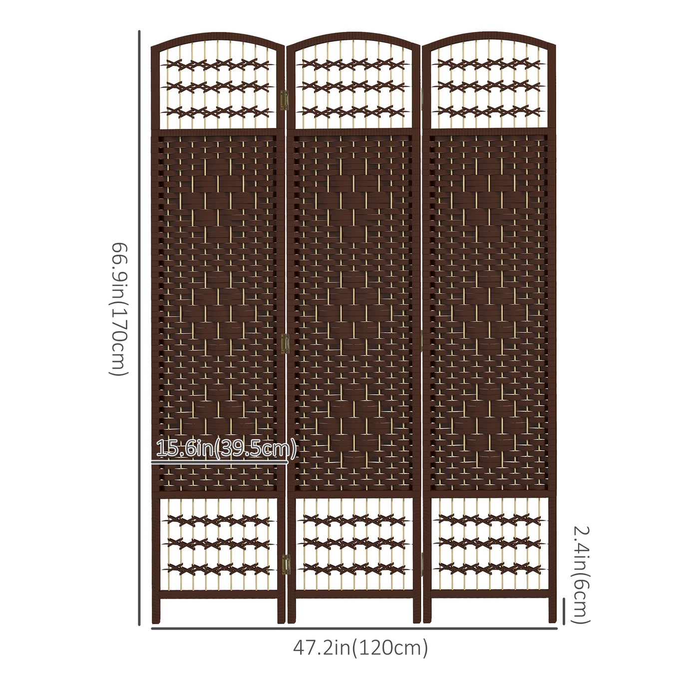 3 Panel Folding Room Divider, Portable Privacy Screen, Wave Fiber Room Partition for Home Office, Brown