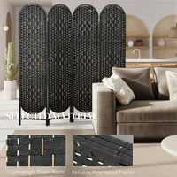 Bohemian Privacy Screen, Folding Room Divider with 4 Panels and Arched Top for Bedroom Living Room Office, Black