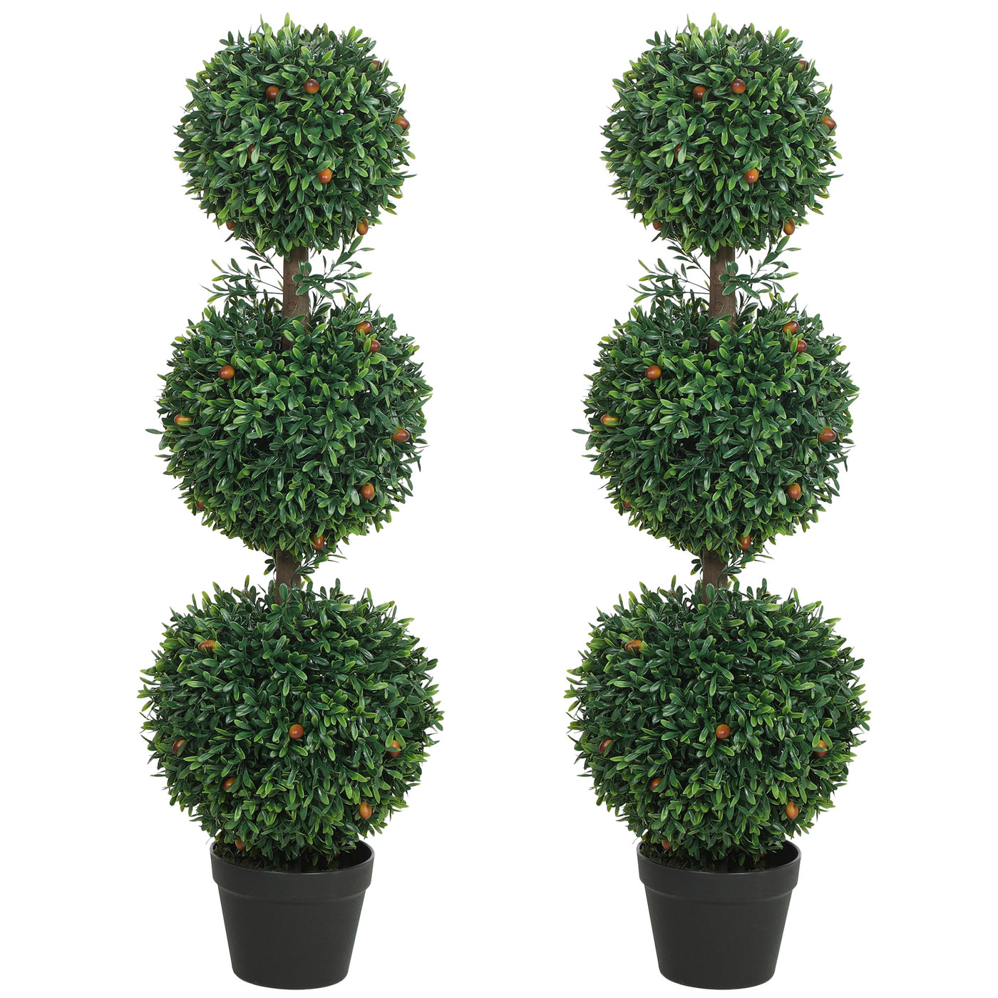3.3FT Artificial Boxwood Topiary Tree Set of 2, Faux Three Ball Topiary Tree in Pot for Indoor Outdoor Decor, Green