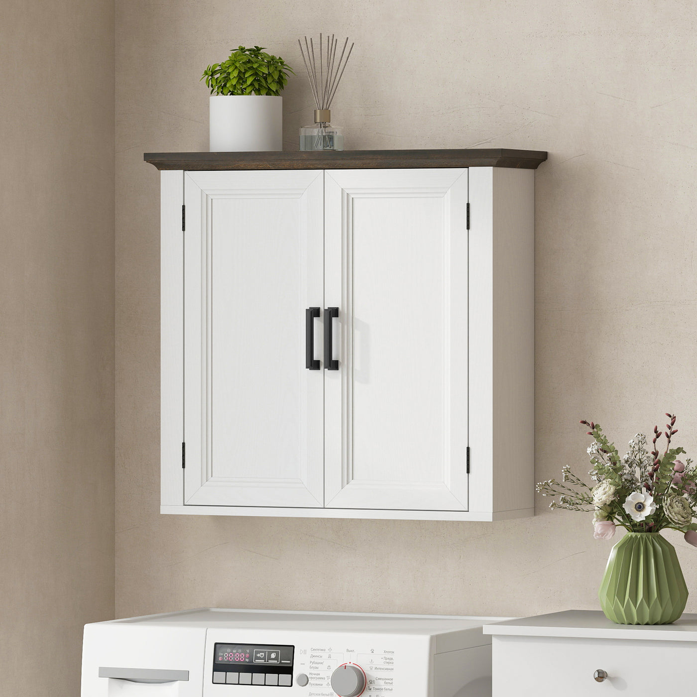 Bathroom Wall Cabinet, Farmhouse Medicine Cabinet Wall Mounted with 2 Doors and Adjustable Shelf, White