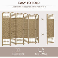 6 Panel Folding Room Divider, Portable Privacy Screen, Wave Fiber Room Partition for Home Office, Natural