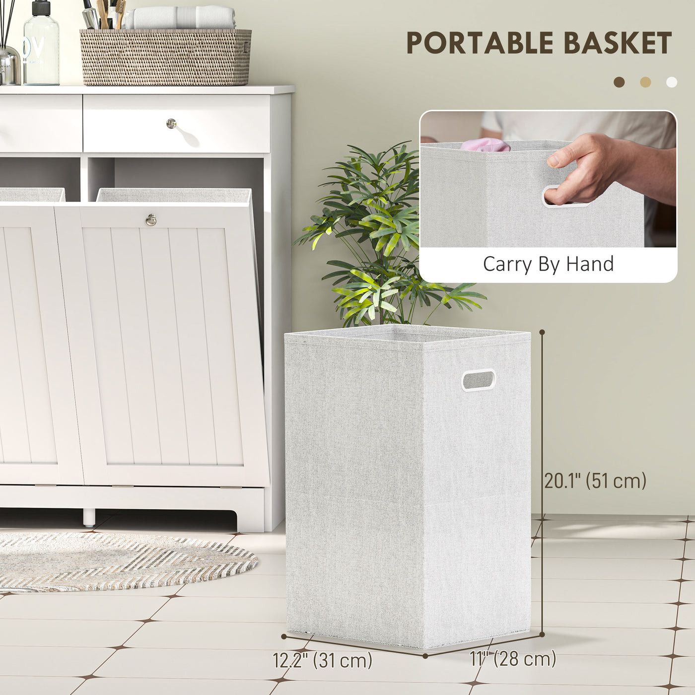 Laundry Cabinet, Tilt Out Laundry Hamper Cabinet with 2 Baskets, Bathroom Hamper Cabinet with 2 Drawers, White