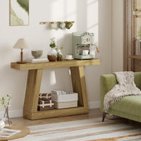 55" Farmhouse Console Table, 2-Tier Entryway Table with Storage for Hallway, Living Room, Behind Couch,  Oak