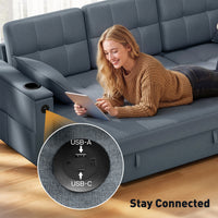Convertible Sectional Sofa Bed, Pull Out Sleeper Sofa Couch with USB‑A+C, Chaise Storage, L-Shaped Futon Couch, Dark Grey