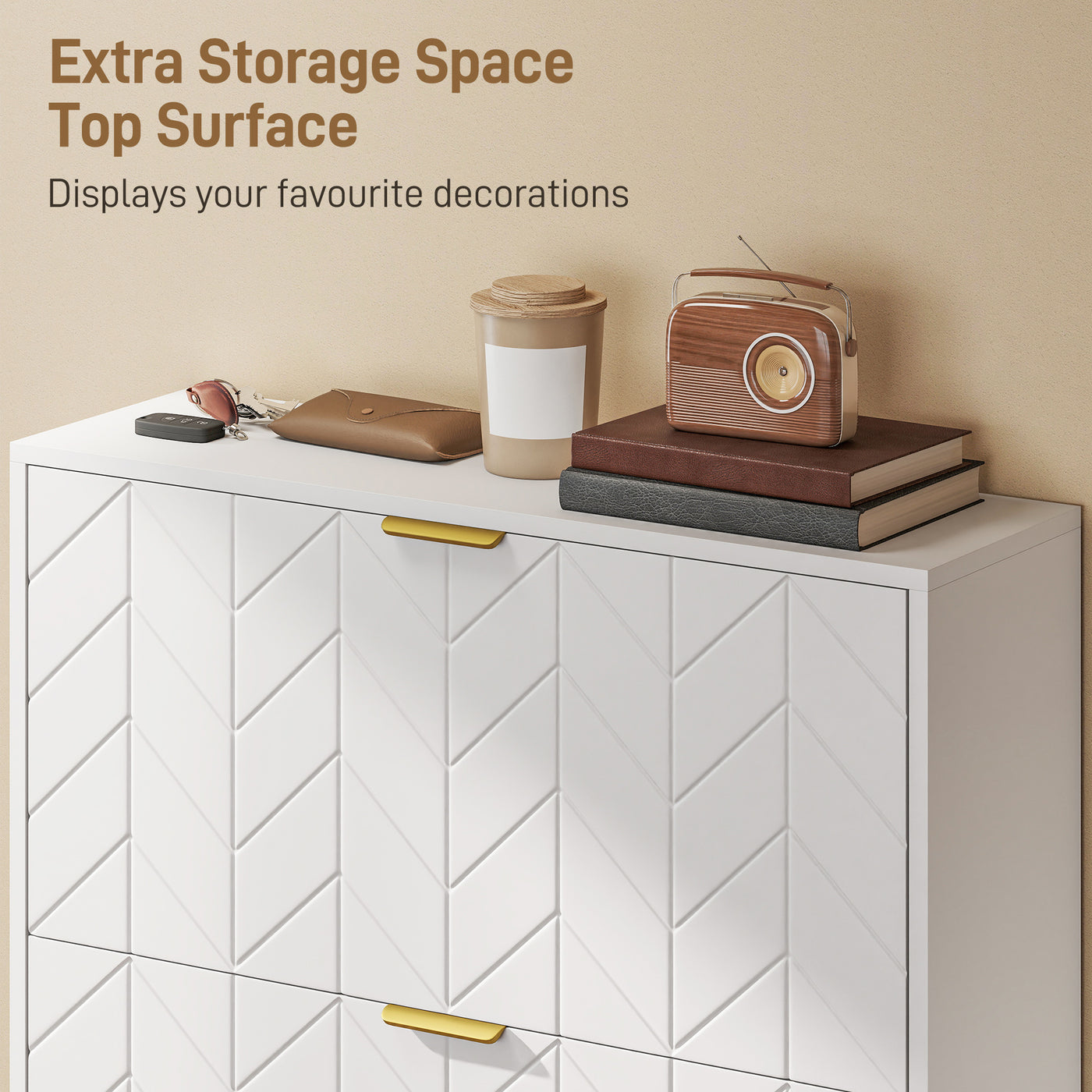 Shoe Cabinet with 3 Flip Drawers, Modern Narrow Shoe Storage Cabinet with Adjustable Shelves, White