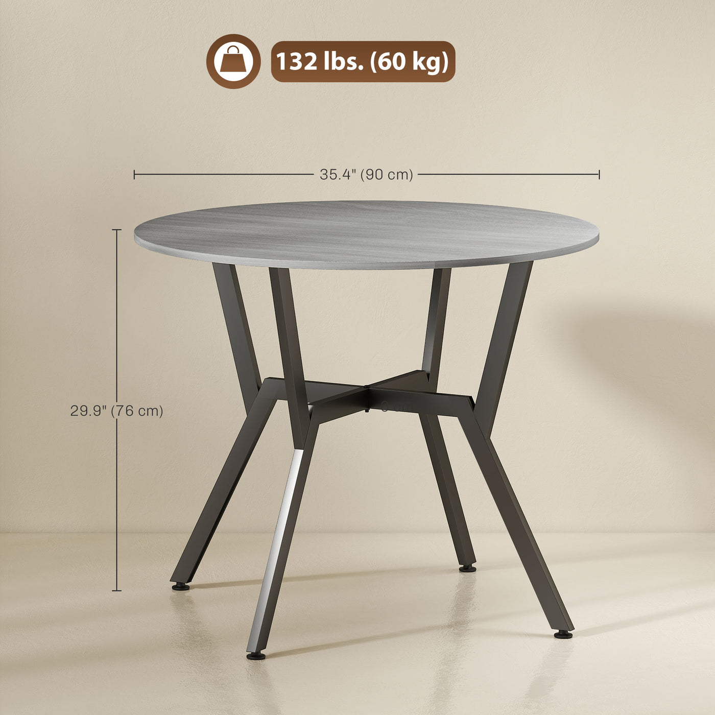35" Round Dining Table, Modern Dining Room Table with Steel Frame, Space Saving Small Kitchen Table, Grey