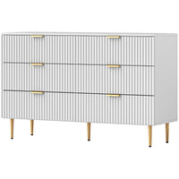 Modern Chest of Drawers 6 Drawer Dresser for Bedroom with Gold Legs and Handles, White