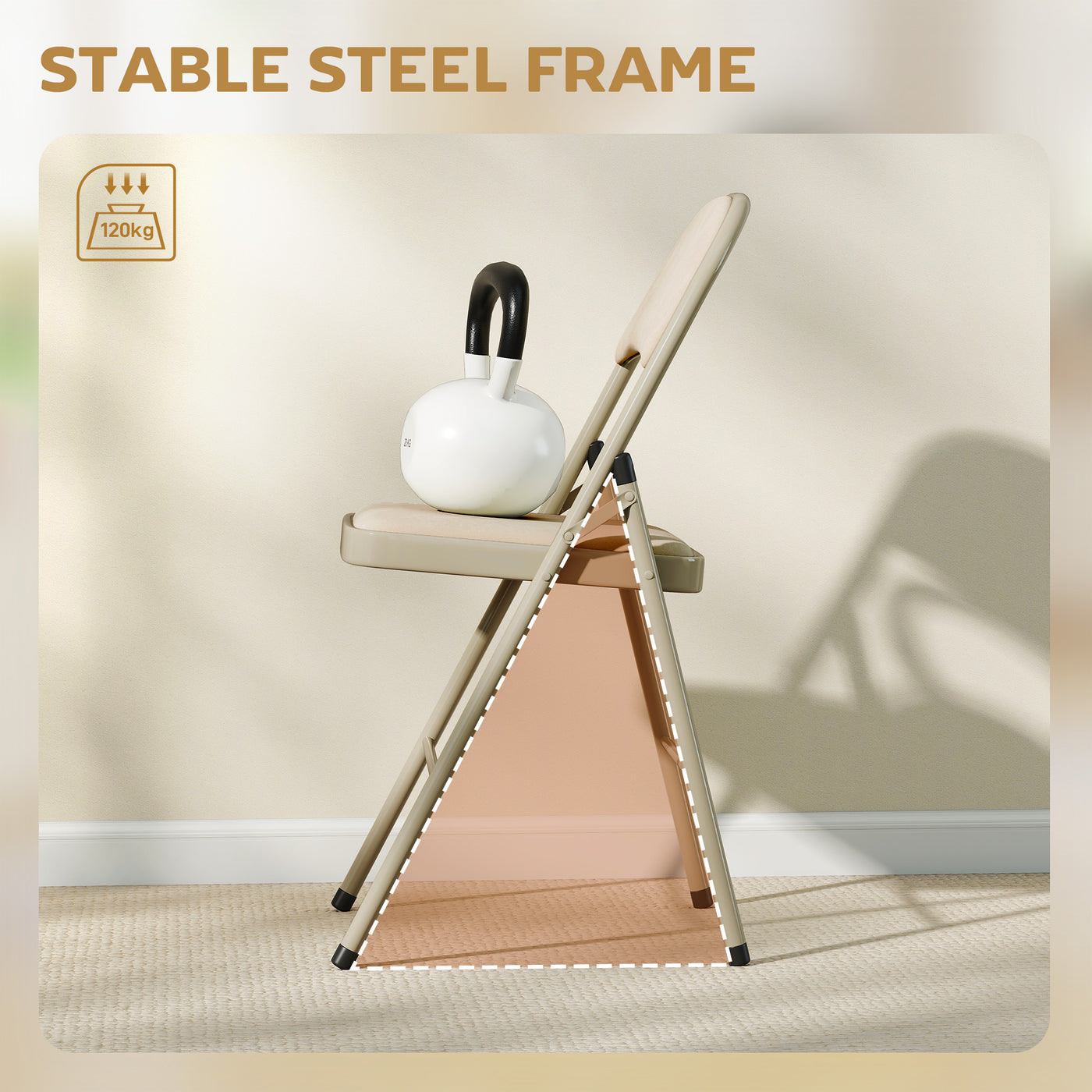 4 Pack Folding Chairs with Padded Seats, Velvet Portable Party Chairs with Steel Frame, Beige