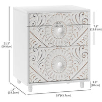 Mid-Century Bedside Table, Nightstand with 2 Drawers, Side End Table for Bedroom, White