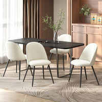 Set of 4 Modern Dining Chairs, Velvet Upholstered Kitchen Chairs with Steel Legs for Living Room, Cream White