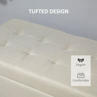 Rectangular Entry Bench, Tufted Upholstered Linen Fabric Wood Feet Storage Ottoman Bench, Beige