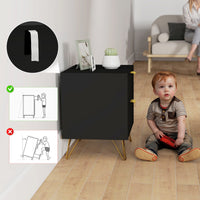 Modern Bedside Table, Accent Nightstand with 2 Drawers, Bed End Table for Bedroom, Black
