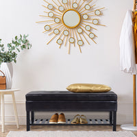 44" PU Leather Tufted Ottoman Shoe Bench Storage Chest Hallway Brown