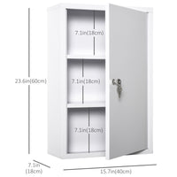 Wall Mount Medicine Cabinet 3 Tier Steel Emergency Box for Bathroom, Lockable with 2 Keys, White