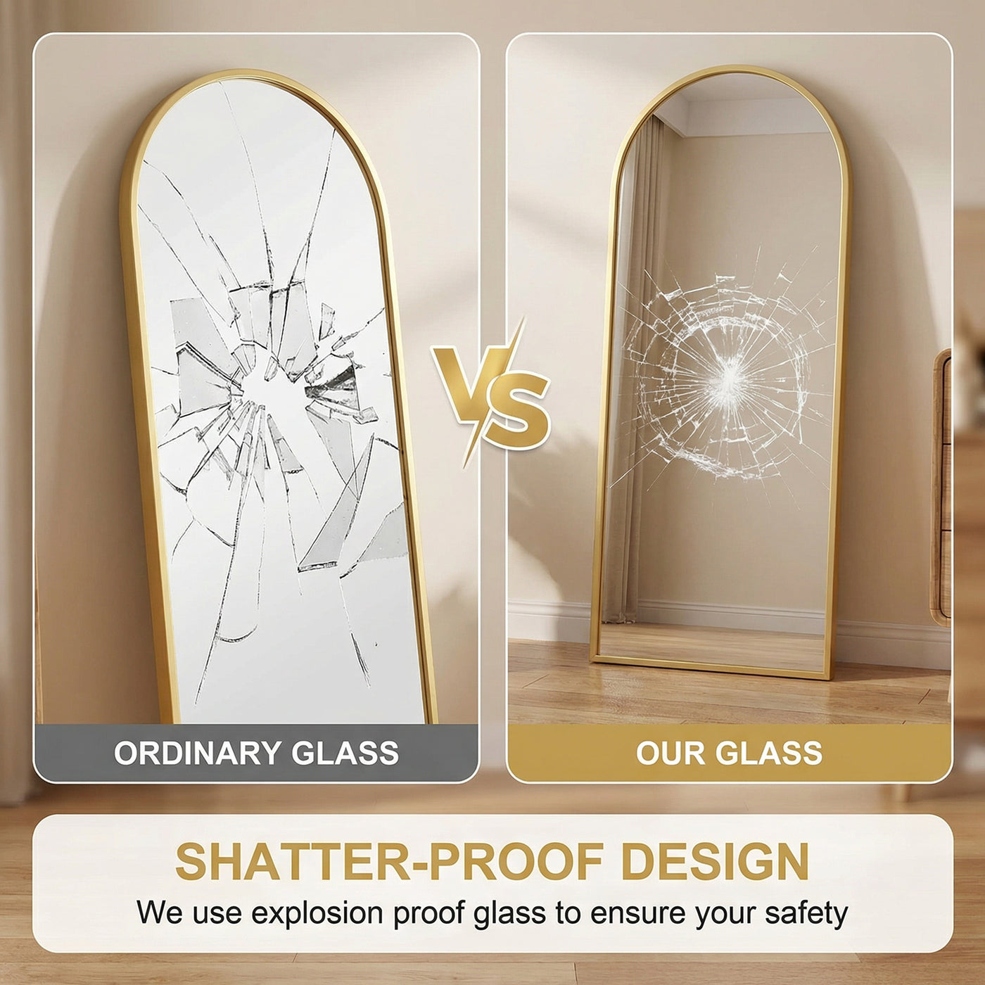 Arched Standing Mirror, 64" x 20" Full Length Mirror, Free Standing or Wall Mounted for Living Room, Bedroom, Gold