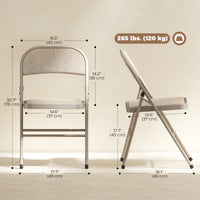 Set of 2 Metal Foldable Chairs, Faux Linen Padded Folding Chairs with Cushion Seat and Open Back for Indoor, Beige