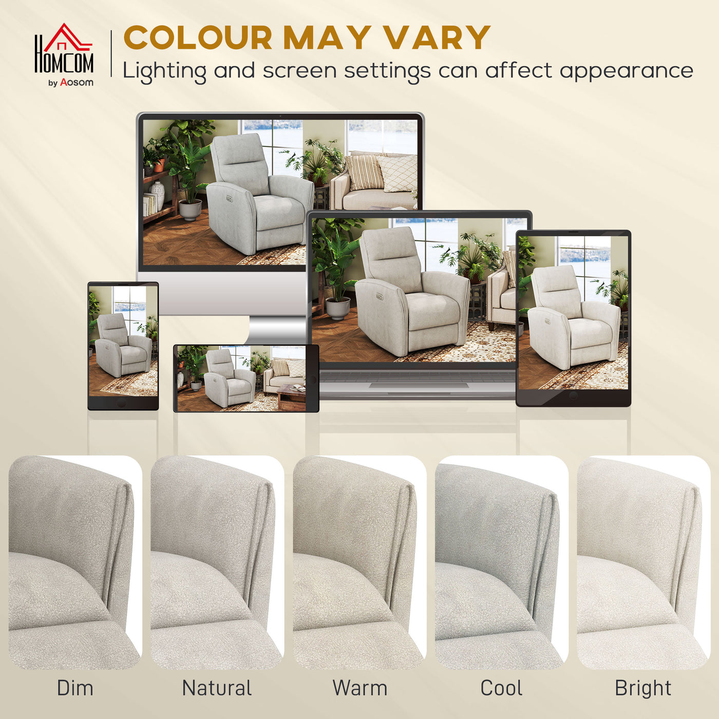 Power Recliner Chair, Dyed Fabric (Like Leathaire) Upholstered Recliner Chair with USB Ports, Footrest, Beige