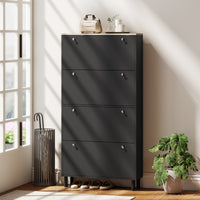 Narrow Shoe Cabinet with 4 Flip Drawers, Shoe Storage Cabinet with Adjustable Shelves, Holds 24–32 Pairs, Black