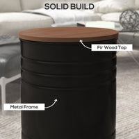 Round Side Table Set of 2, Nesting Coffee Tables w/ Wooden Lid, Metal Frame and Hidden Storage Space for Bedroom, Black