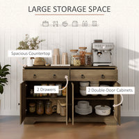 Sideboard Cabinet with 2 Drawers, 4 Barn Doors and 2 Adjustable Shelves, Buffet Table for Living Room, Light Brown