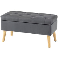 Storage Ottoman with Lid, Velvet Upholstered Storage Bench with Wood Legs for Living Room, Charcoal Grey