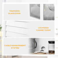 Coastal Style Kitchen Buffet and Hutch Wooden Storage Cupboard with Framed Glass Door LouveredCabinet  Drawers Microwave Space for Dining Room  Living Room  White
