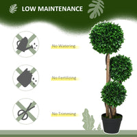 3ft Artificial Tree, Triple Ball Boxwood Topiary with Pot and Sandalwood Leaves, for Indoor Outdoor Home