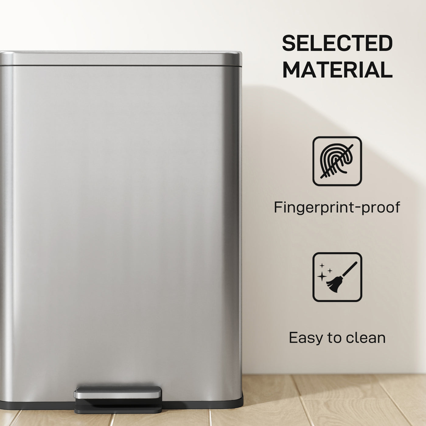 Garbage Bin, Soft-Close Trash Can with Foot Pedal, 5 Gallon (20 L) Garbage Can with Removable Inner Bucket, Silver