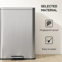Garbage Bin, Soft-Close Trash Can with Foot Pedal, 5 Gallon (20 L) Garbage Can with Removable Inner Bucket, Silver