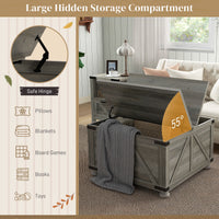 Farmhouse Coffee Table, Square Center Table with Flip-top Lids, Hidden Storage Compartment and Wooden Legs, Distressed Grey