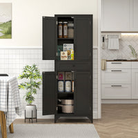 Freestanding Storage Cabinet, Kitchen Pantry Cabinet with 2 Shelves, 4 Doors for Dining Room, Black