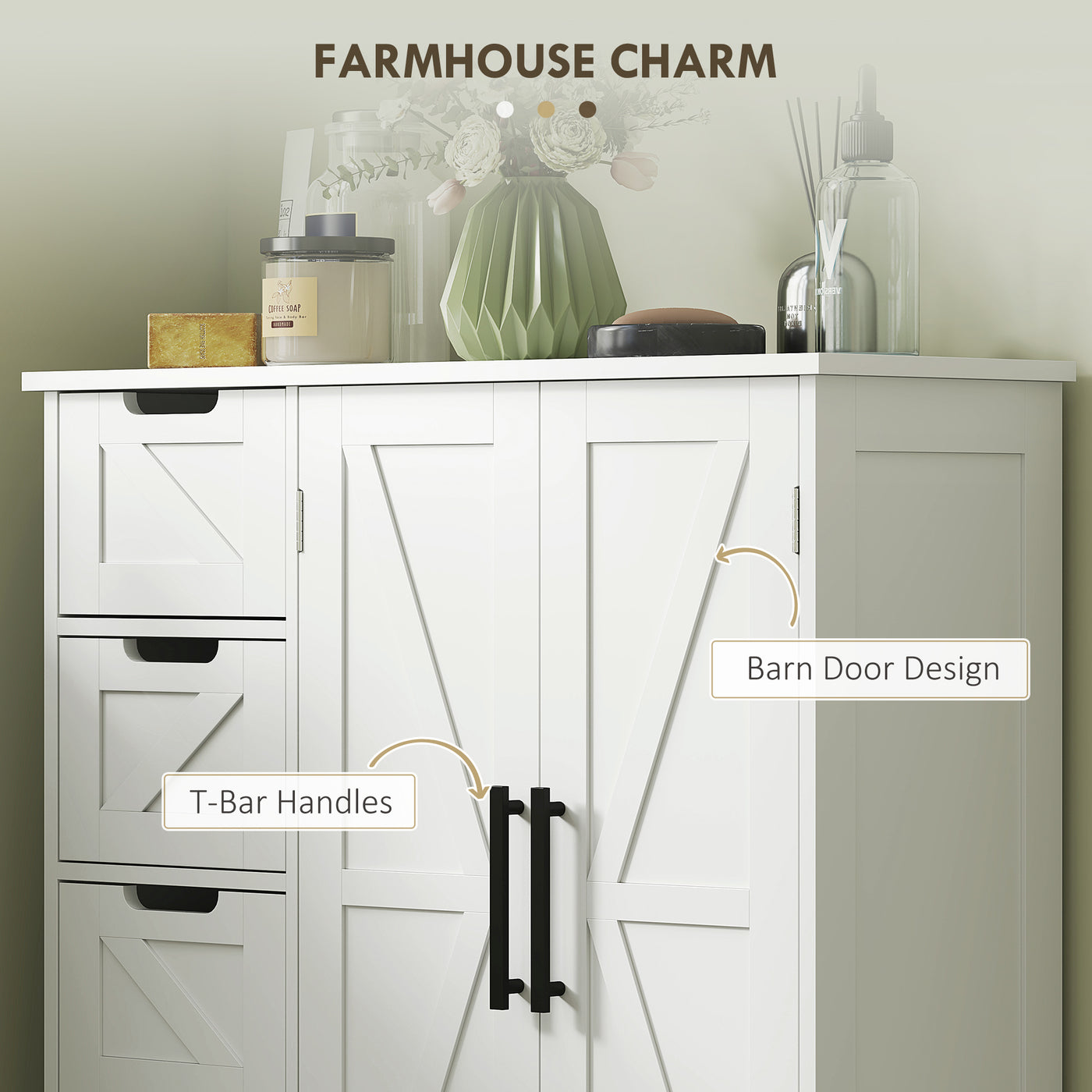 Bathroom Floor Cabinet, Farmhouse Bathroom Storage Cabinet with Adjustable Shelf, White