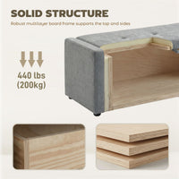 Storage Ottoman Bench, Linen-Look Fabric Upholstered Ottoman with Storage, Wide Padded Seat, Light Grey