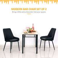 Upholstered Kitchen Chairs, Modern Dining Chairs Set of 2 with Diamond Tufting and Steel Legs for Dining Room, Black