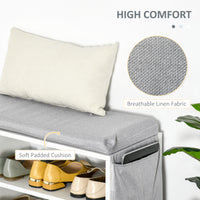 Upholstered Shoe Storage Bench w/ Seat, Entrance Bench w/ Drawer Open Shelves and Pocket for Hallway, White