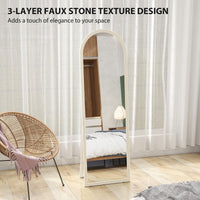 64" x 21" Full Length Mirror, Free Standing, Leaning or Wall, Arched Full Body Mirror with Faux Stone Frame, White