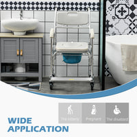 3-in-1 Shower Commode Wheelchair, Transport Beside Commode Chair with Padded Seat for the Elderly, Disabled