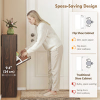 Shoe Cabinet with 2 Flip Drawers Narrow Shoe Storage Cabinet with Top Shelf for Entryway Hallway Coffee
